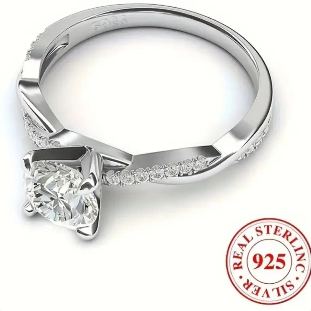 S925 Sterling silver halo diamond wedding ring sz 7